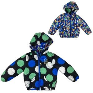 Bit'z Kids Size 6 (120) Down Puffer Jacket Reversible Pockets Polka‎ Dots Circus